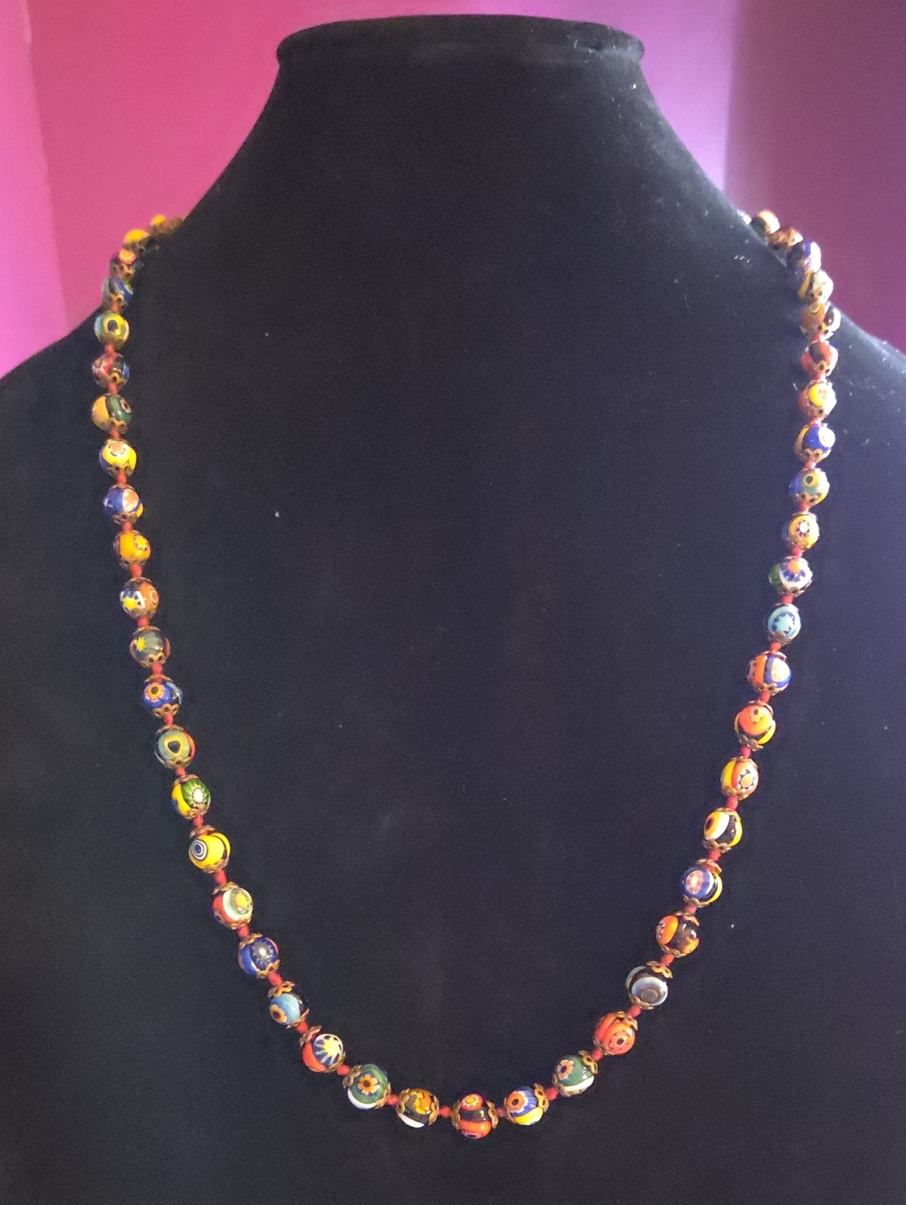 Vintage 1920's Venetian Murano Millefiori Glass Bead Necklace 29"